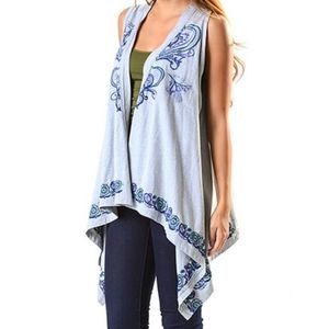 Bella Carra by Biz Boho Chic Embroidered Cotton Open Front Cardigan Small